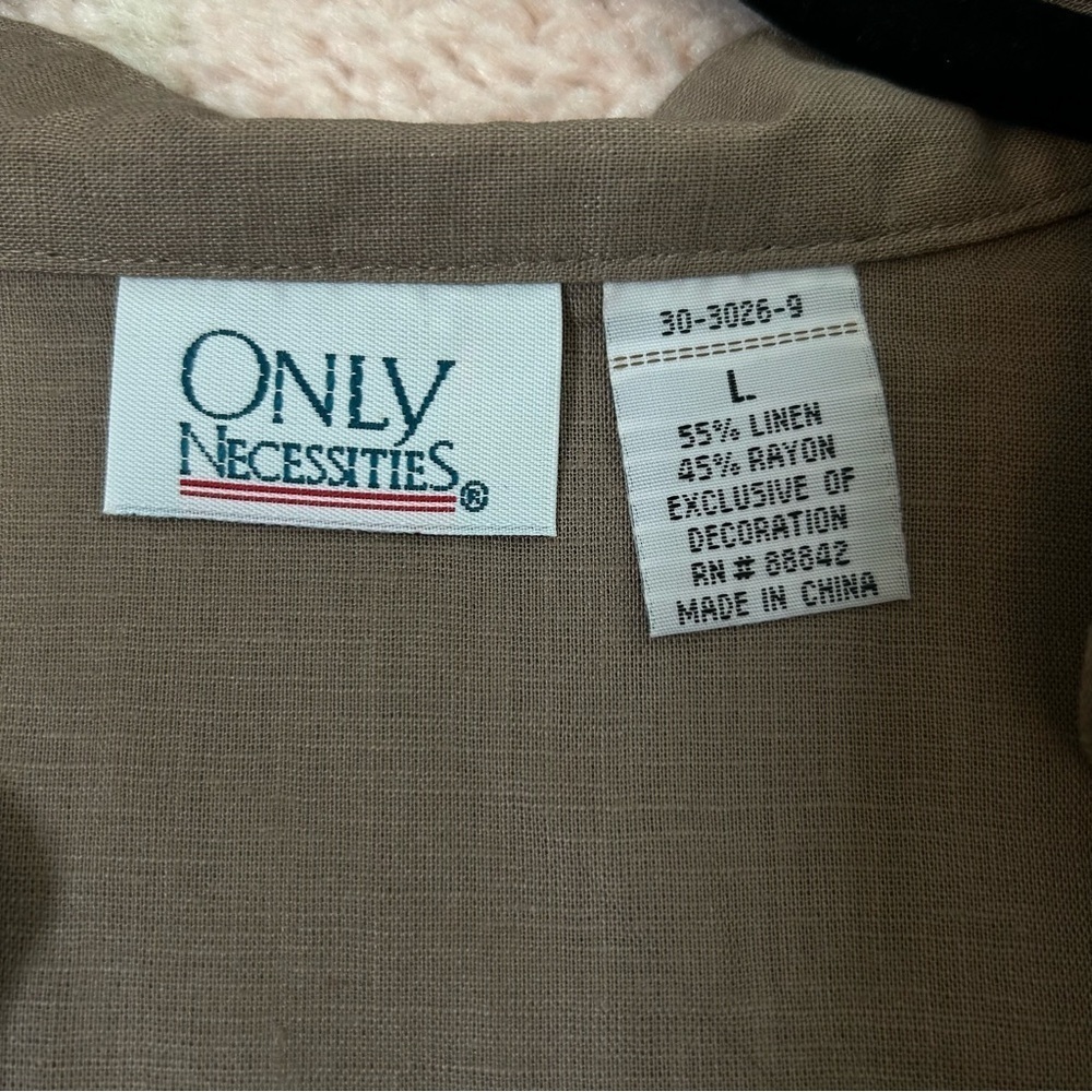 NWOT Only Necessities Taupe Brown Embroidered Tunic Top Linen Blend Size Large - Picture 3 of 10